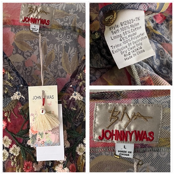 NWT Johnny Was Locust Mesh Blouse Embroidered Floral Garden Top Shirt Size Large - Picture 14 of 16
